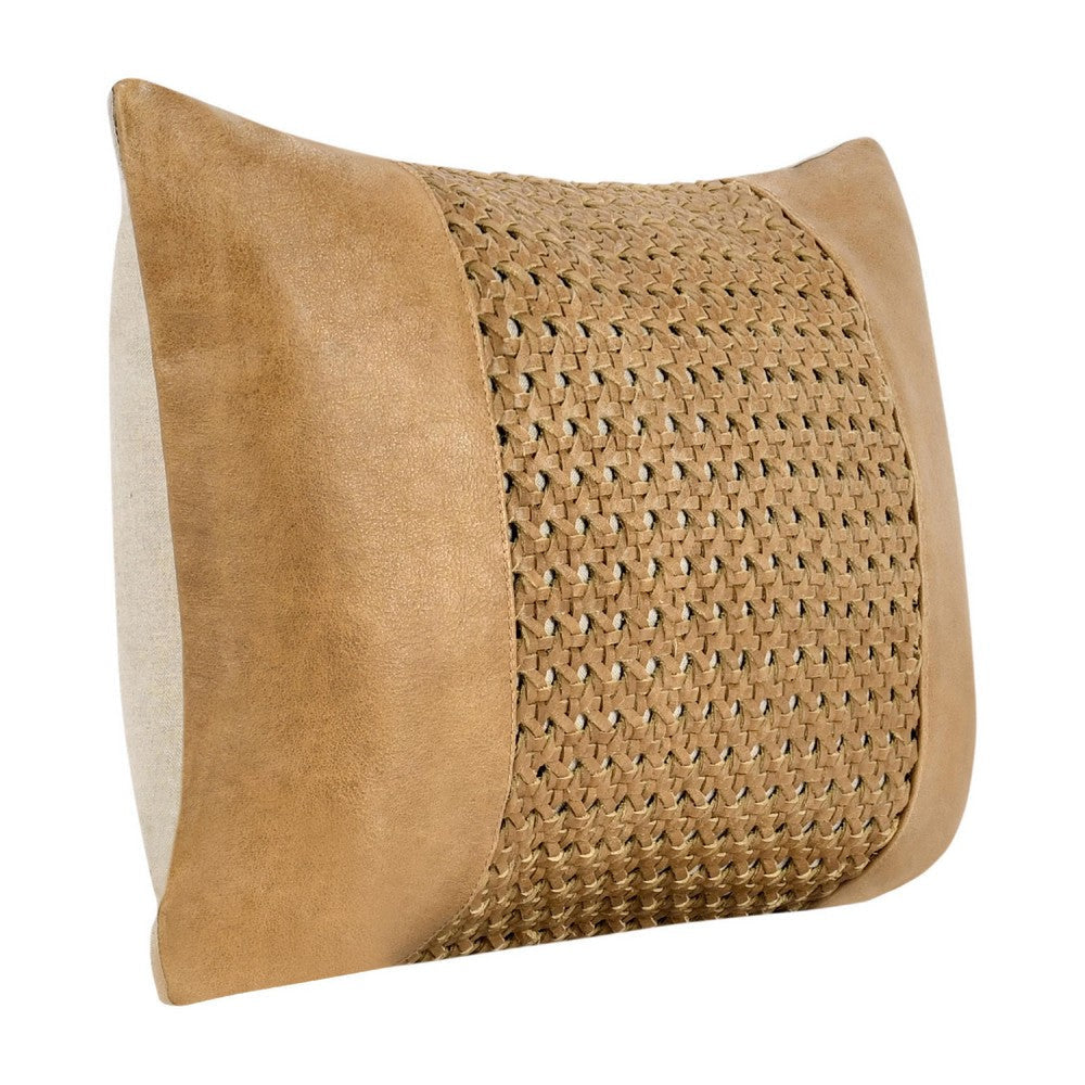 Lush Lumbar Accent Throw Pillow | 14x20 Handwoven Design Brown Leather BM333036