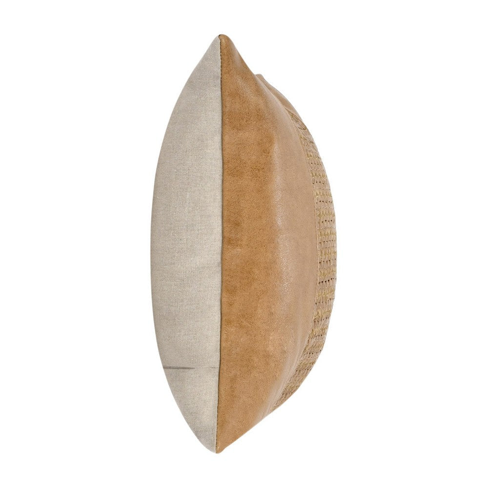 Lush Lumbar Accent Throw Pillow | 14x20 Handwoven Design Brown Leather BM333036