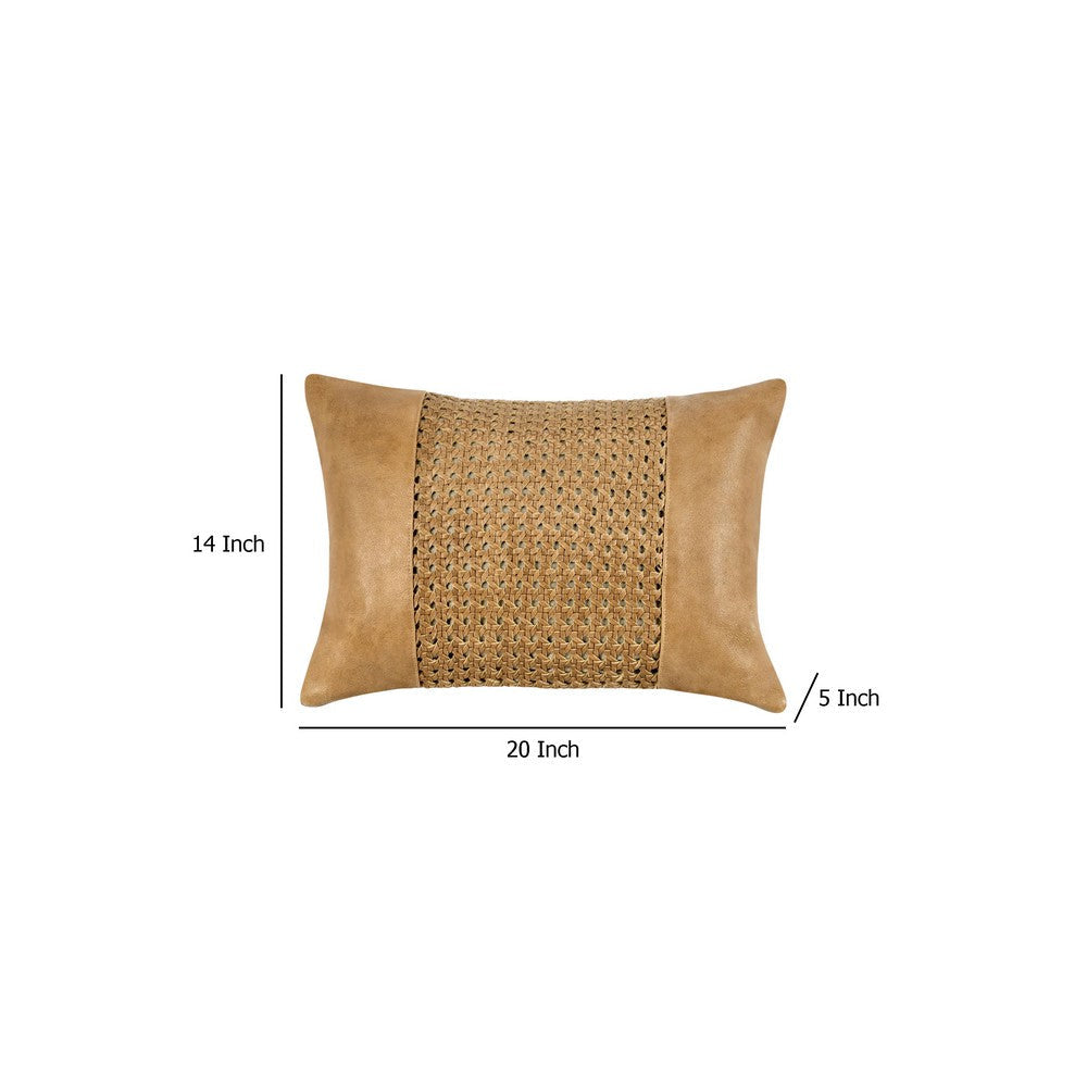 Lush Lumbar Accent Throw Pillow | 14x20 Handwoven Design Brown Leather BM333036