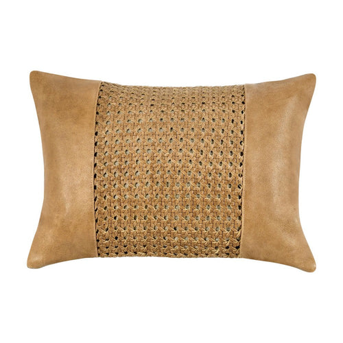 Lush Lumbar Accent Throw Pillow | 14x20 Handwoven Design Brown Leather