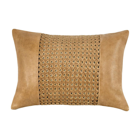 Lush Lumbar Accent Throw Pillow | 14x20 Handwoven Design Brown Leather