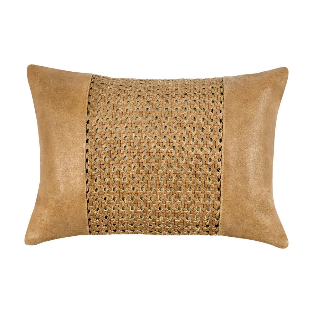 Lush Lumbar Accent Throw Pillow | 14x20 Handwoven Design Brown Leather