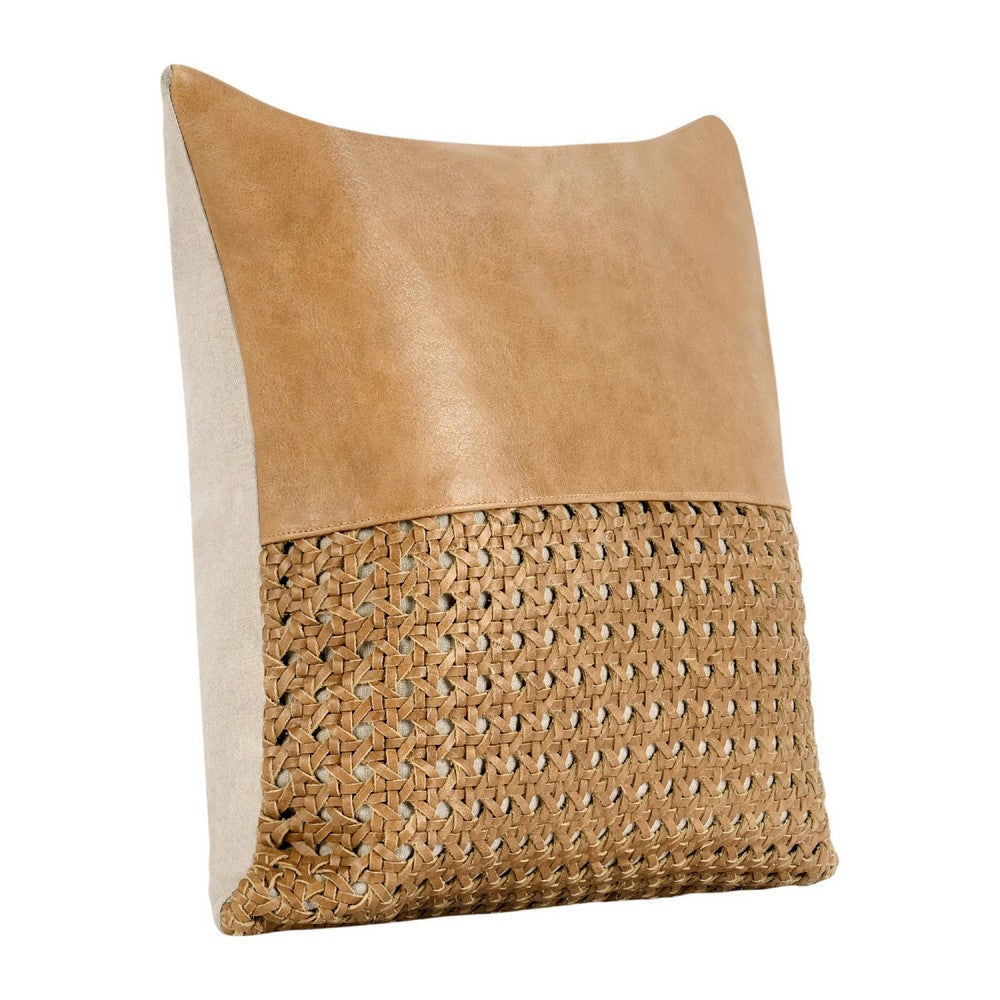Lush Square Accent Throw Pillow | 18’’ | Handwoven | Brown Leather BM333037