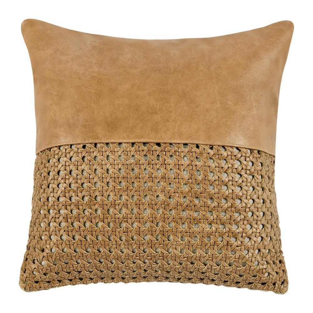 Lush Square Accent Throw Pillow | 18" | Handwoven | Brown Leather