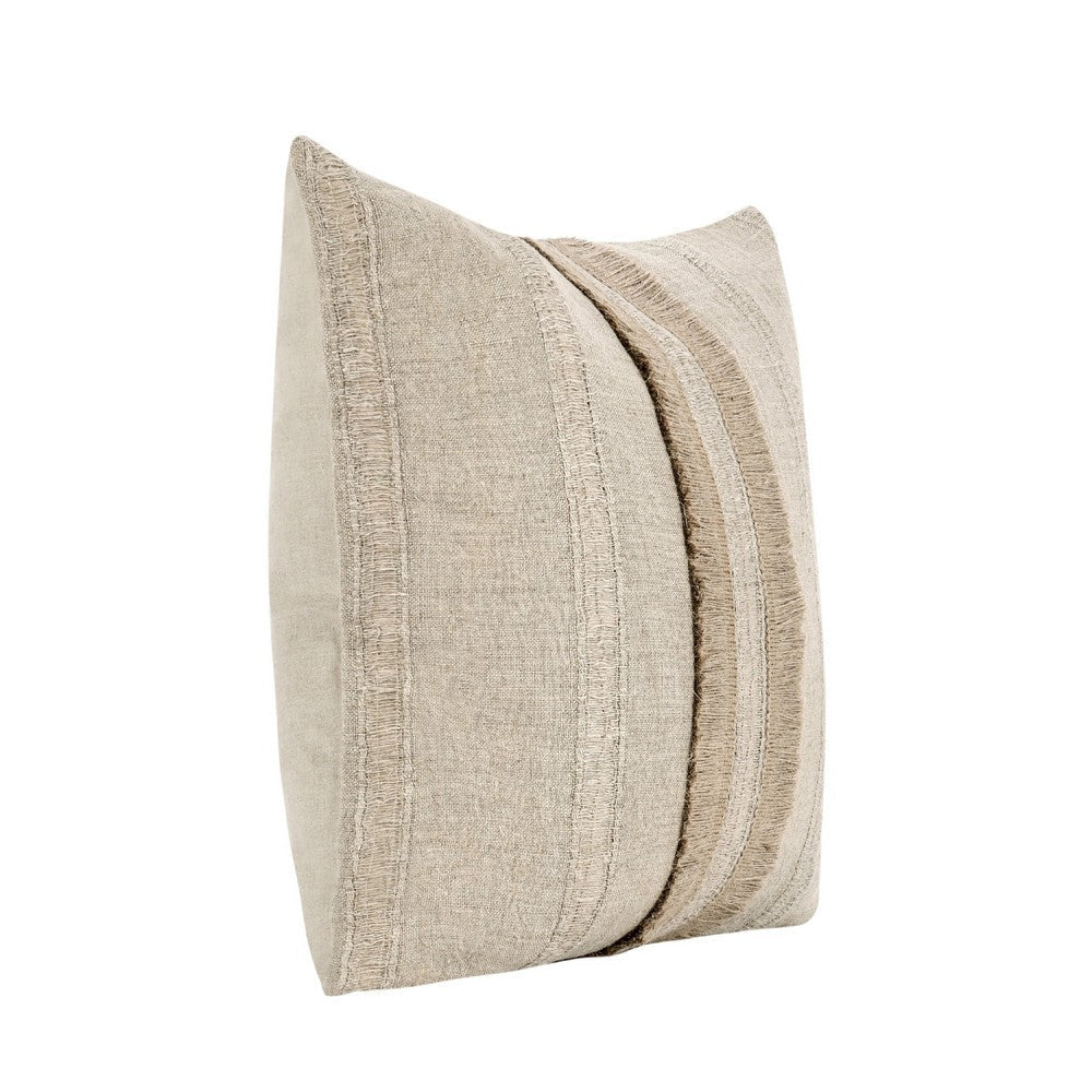 Square Accent Throw Pillow | 22’’ | Jute Fringes | Natural Beige Linen BM333038