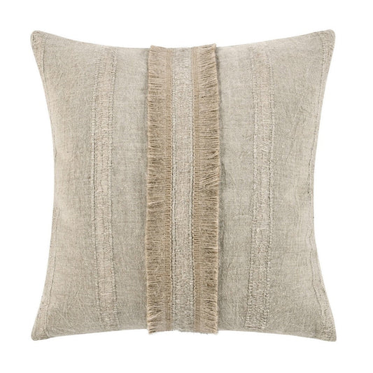 Square Accent Throw Pillow | 22" | Jute Fringes | Natural Beige Linen