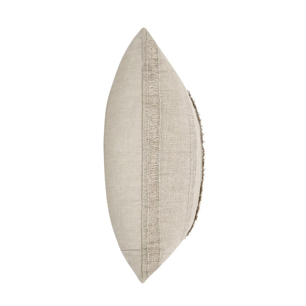 Square Accent Throw Pillow | 22’’ | Jute Fringes | Natural Beige Linen BM333038