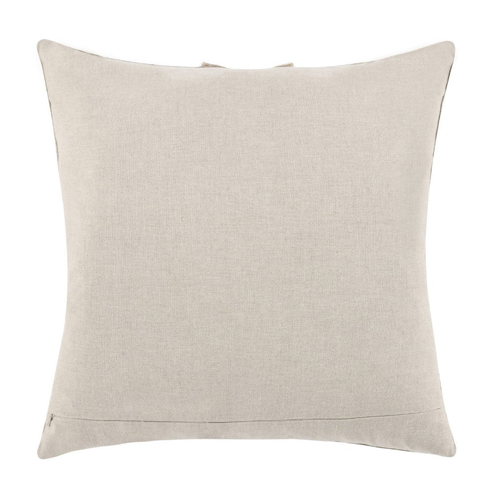 Square Accent Throw Pillow | 22’’ | Jute Fringes | Natural Beige Linen BM333038