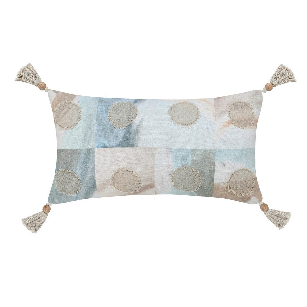 Lumbar Accent Throw Pillow | 14x26 | Blue White Cotton | Beaded Tassel