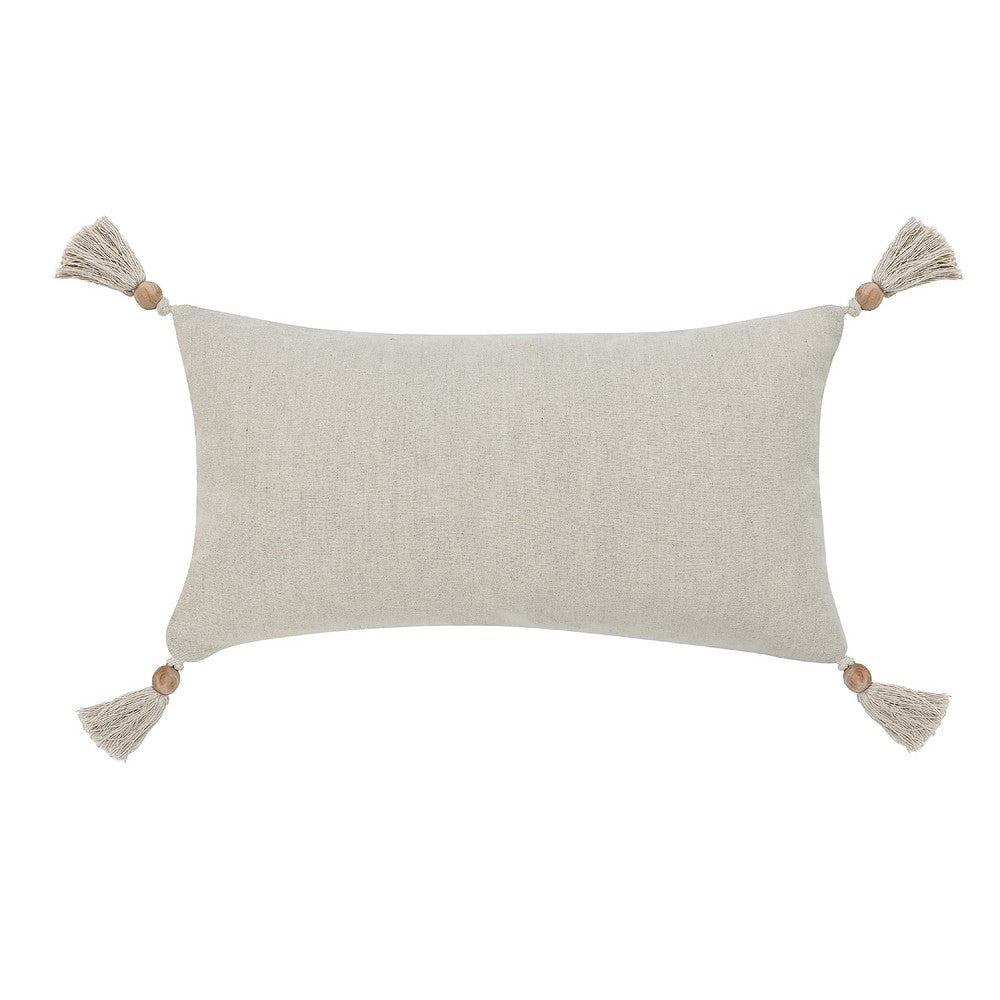 Lumbar Accent Throw Pillow | 14x26 | Blue White Cotton | Beaded Tassel BM333039