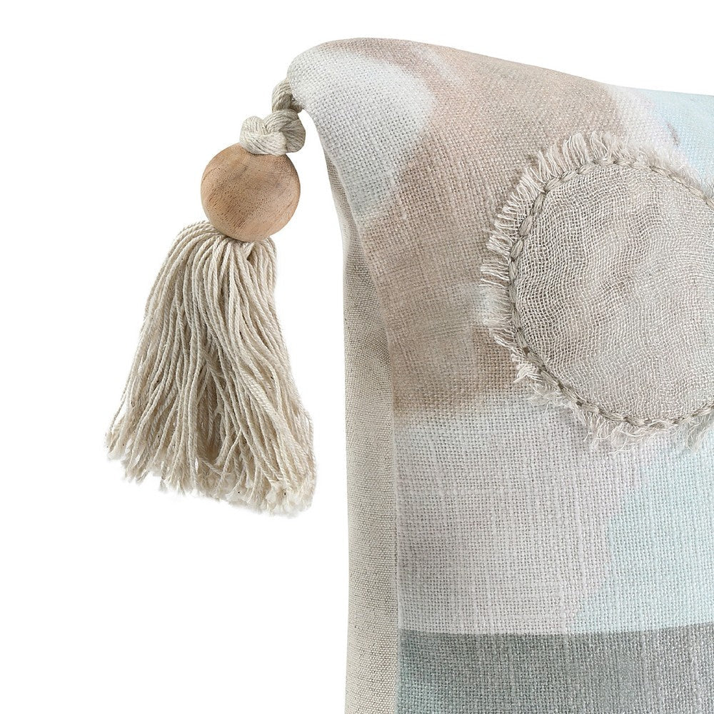 Lumbar Accent Throw Pillow | 14x26 | Blue White Cotton | Beaded Tassel BM333039