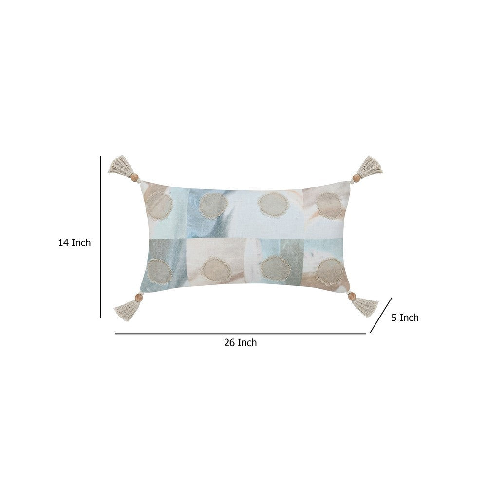 Lumbar Accent Throw Pillow | 14x26 | Blue White Cotton | Beaded Tassel BM333039