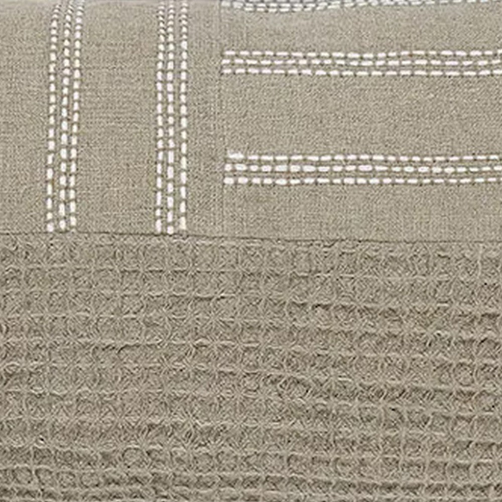 Muff Lumbar Throw Pillow | 14x26 Ivory Cotton | Woven Tape Bead Tassel BM333040