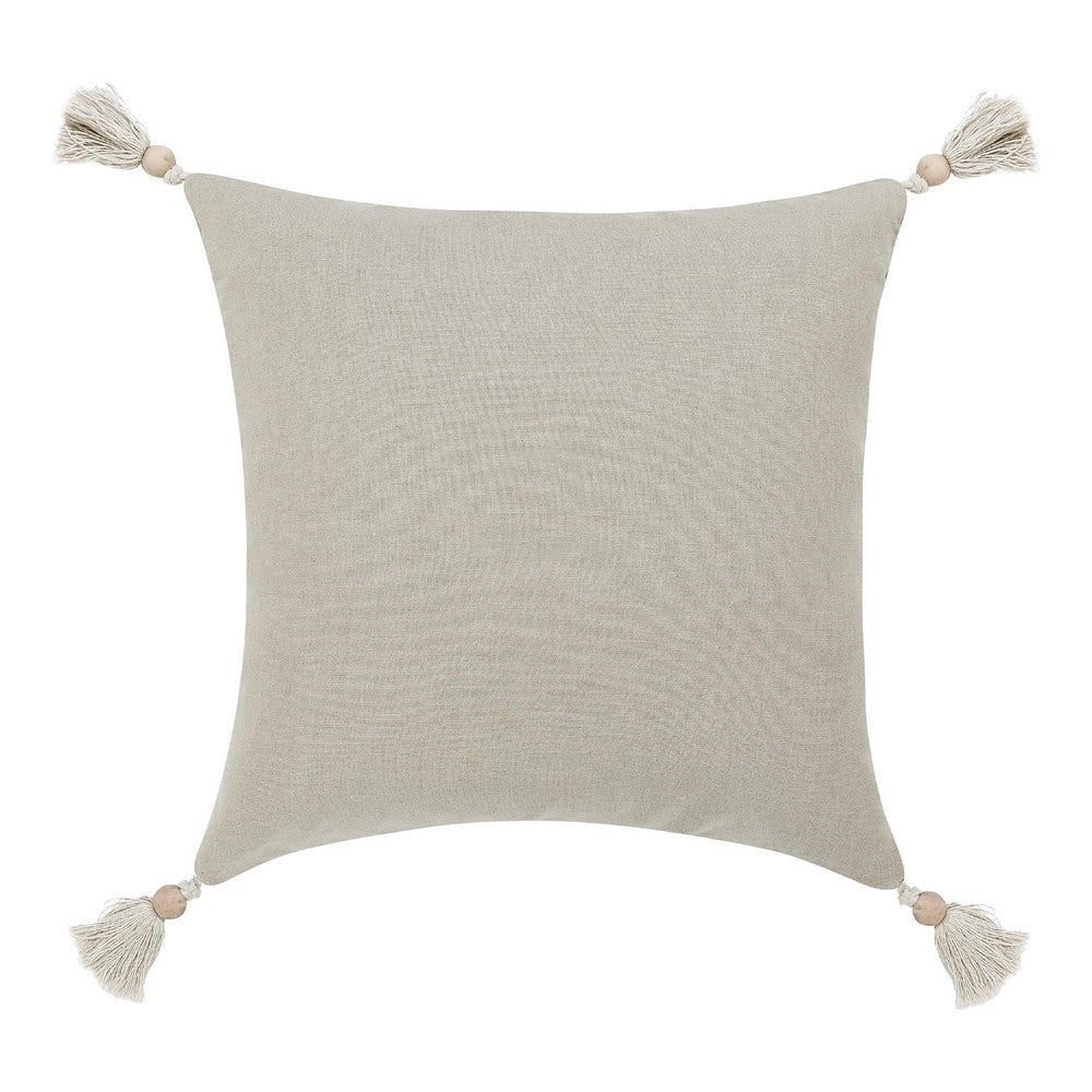 Muff Square Accent Throw Pillow | 22x22 Ivory Cotton Woven Tape Tassel BM333041