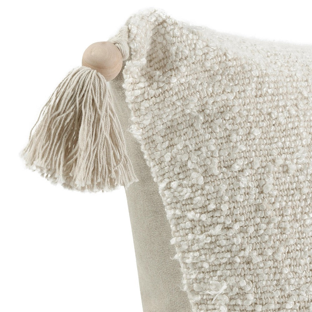 Muff Square Accent Throw Pillow | 22x22 Ivory Cotton Woven Tape Tassel BM333041