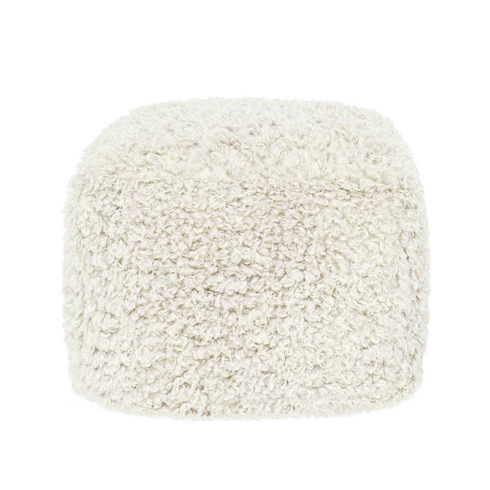 Cusp Square Ottoman Pouf | 18’’ Ivory Faux Wool | Removable Cover BM333042