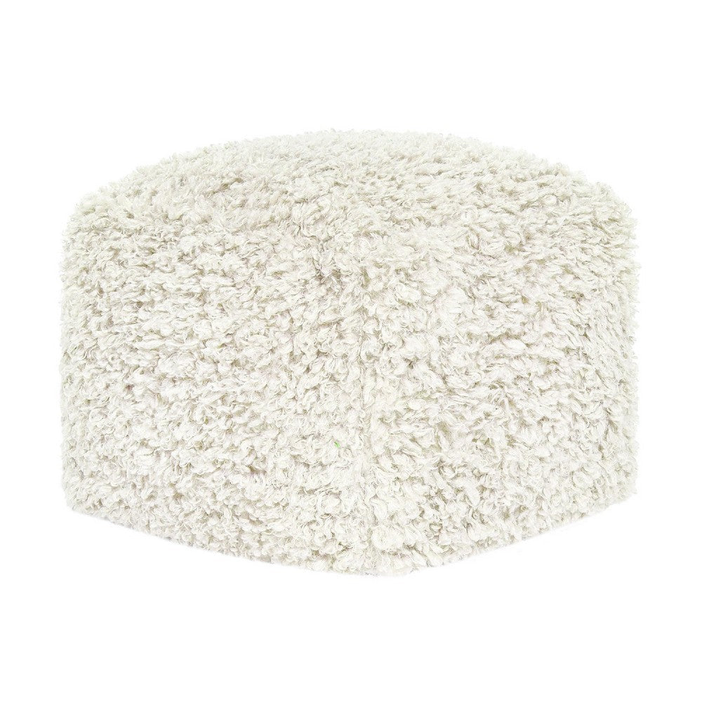 Cusp Square Ottoman Pouf | 18’’ Ivory Faux Wool | Removable Cover BM333042