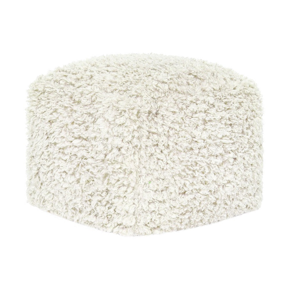Cusp Square Ottoman Pouf | 18" Ivory Faux Wool | Removable Cover