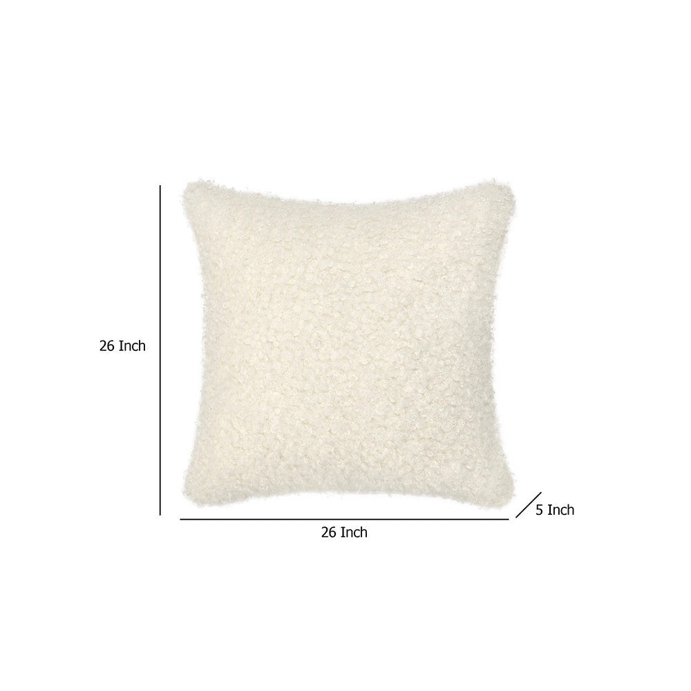 Cusp Square Accent Throw Pillow | 26’’ Curly Texture Ivory Shearling