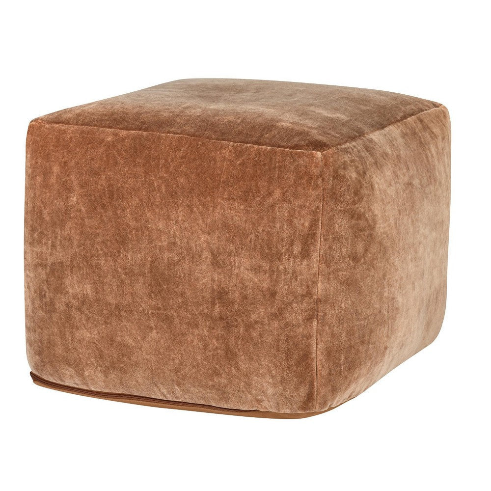 May Square Ottoman Pouf | 18’’ | Vintage Orange Rust Velvet | Polyfill