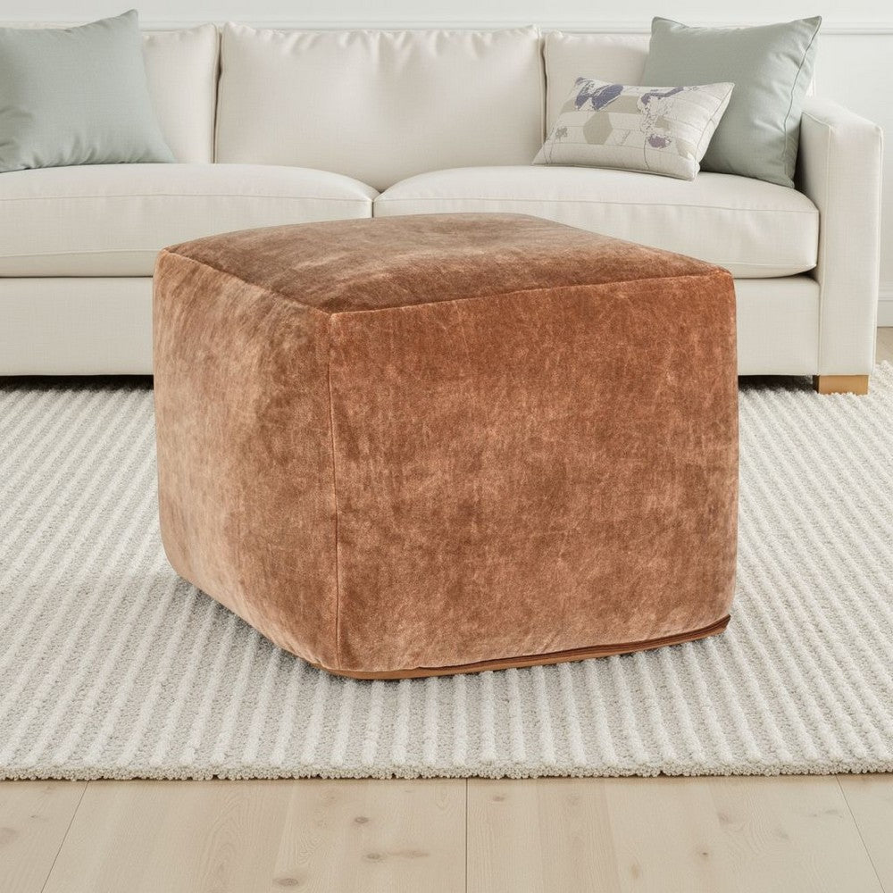 May Square Ottoman Pouf | 18’’ | Vintage Orange Rust Velvet | Polyfill