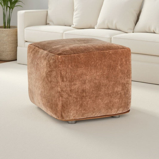 May Square Ottoman Pouf | 18" | Vintage Orange Rust Velvet | Polyfill