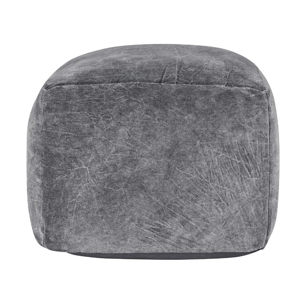 May Square Ottoman Pouf | 18’’ Vintage Stone Gray Velvet | Polyfill