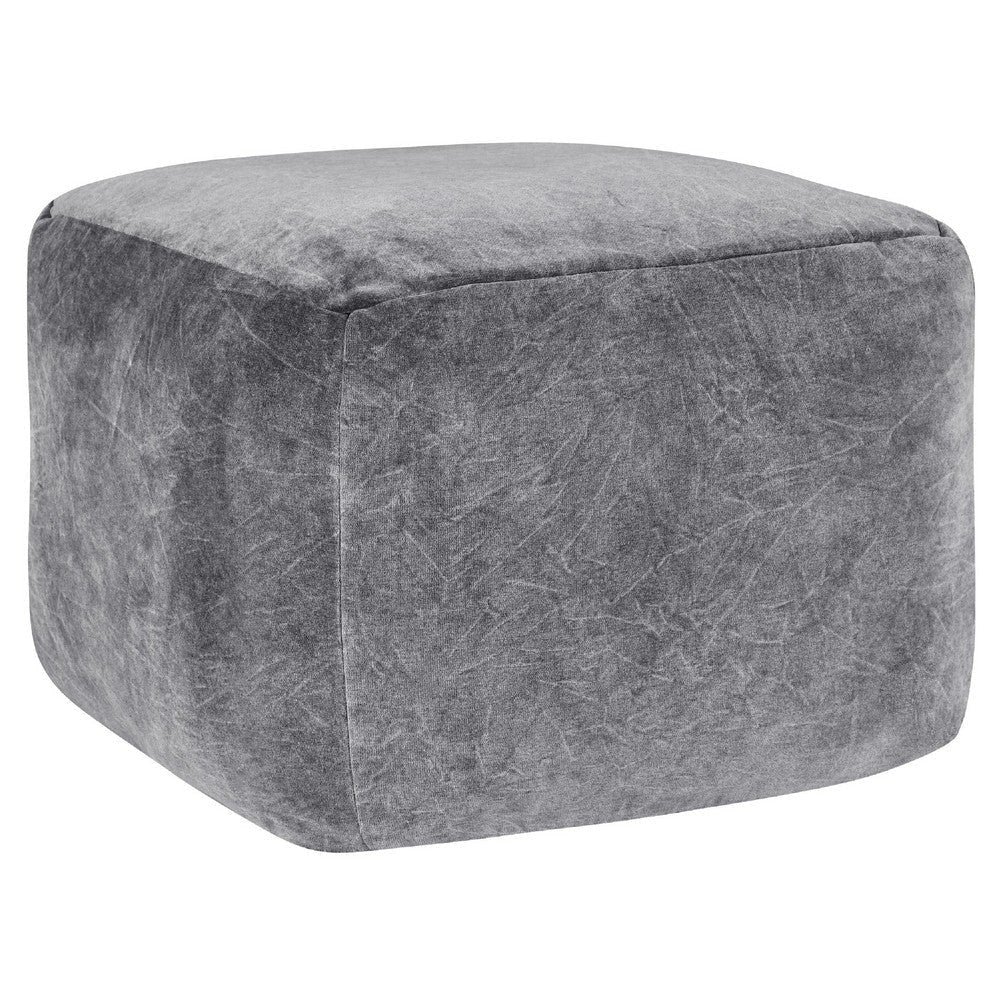 May Square Ottoman Pouf | 18" Vintage Stone Gray Velvet | Polyfill