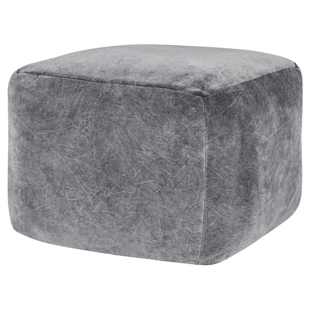 May Square Ottoman Pouf | 18’’ Vintage Stone Gray Velvet | Polyfill