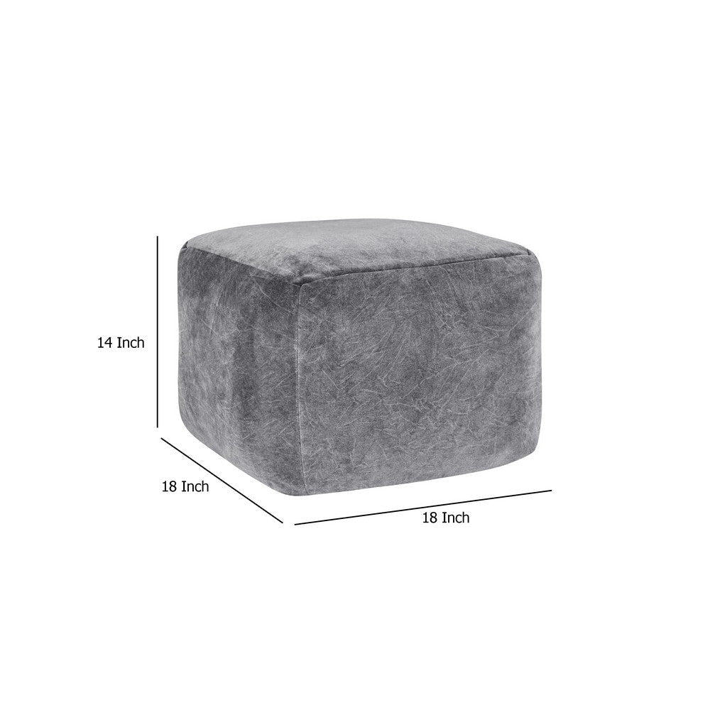 May Square Ottoman Pouf | 18’’ Vintage Stone Gray Velvet | Polyfill