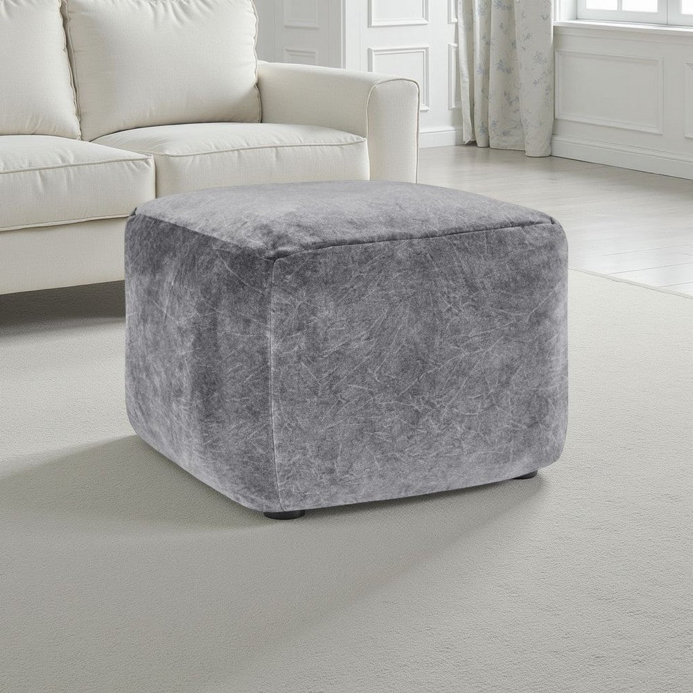 May Square Ottoman Pouf | 18’’ Vintage Stone Gray Velvet | Polyfill