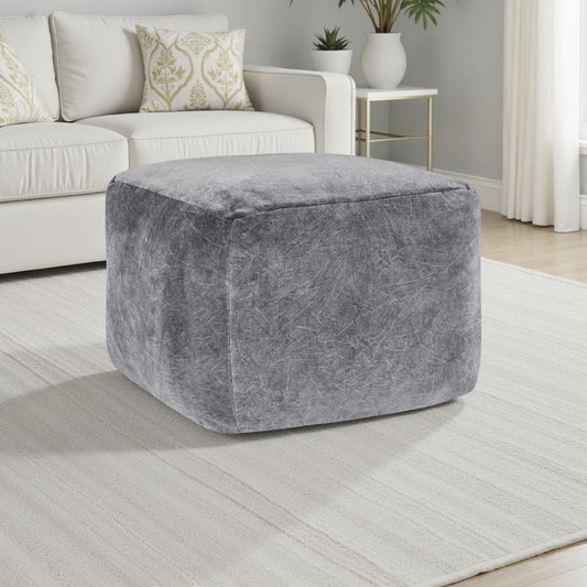 May Square Ottoman Pouf | 18" Vintage Stone Gray Velvet | Polyfill
