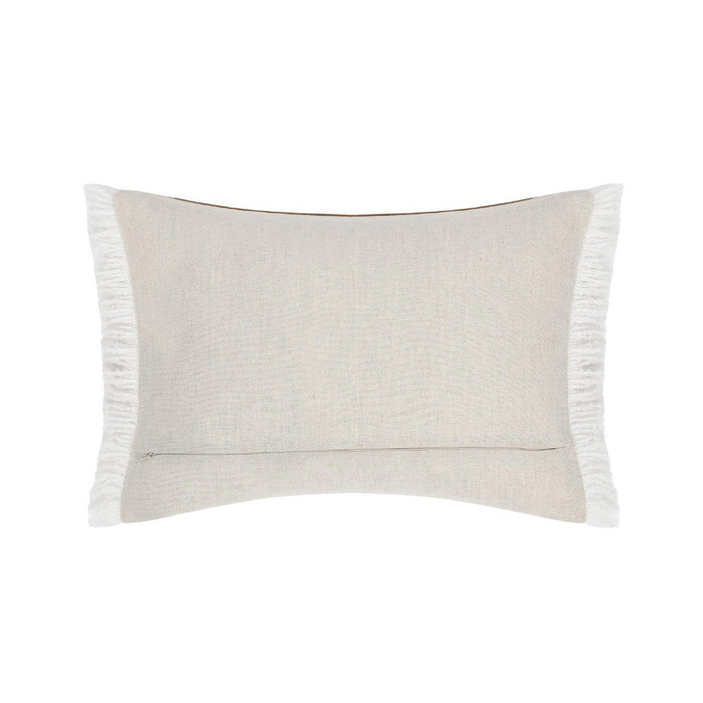 Lumbar Accent Throw Pillow | 14x20 Brown Pieced Design | Fringe Edges BM333049