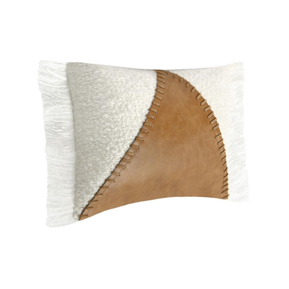 Lumbar Accent Throw Pillow | 14x20 Brown Pieced Design | Fringe Edges BM333049