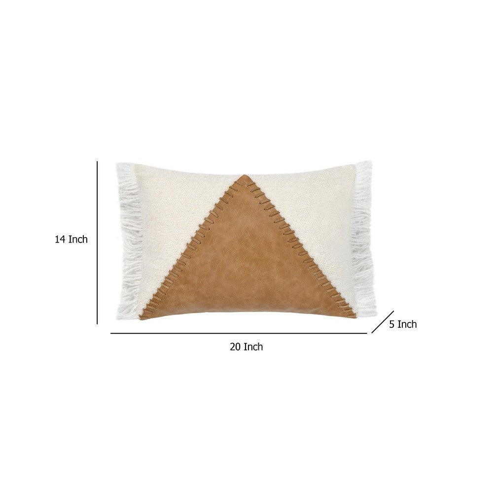 Lumbar Accent Throw Pillow | 14x20 Brown Pieced Design | Fringe Edges BM333049