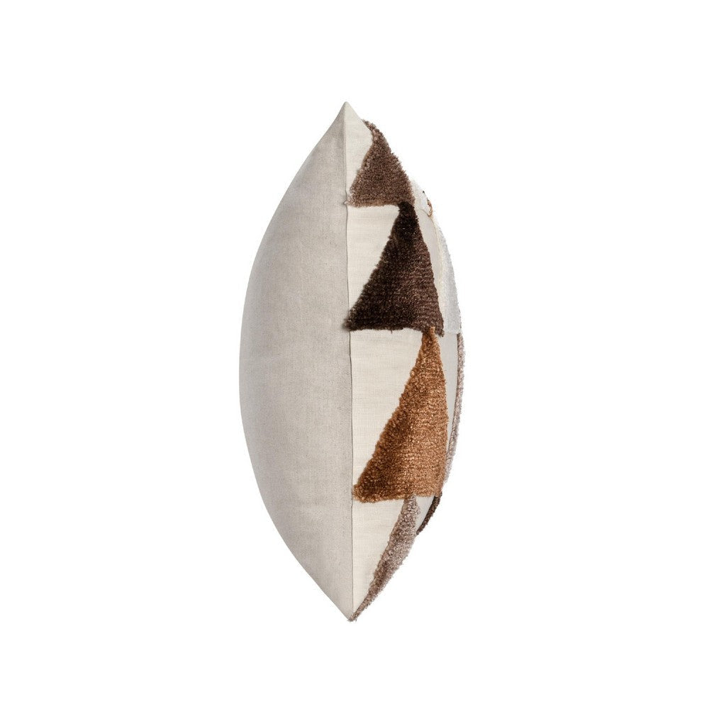 Square Accent Throw Pillow | 24’’ Textured Geometric Ivory and Brown BM333050