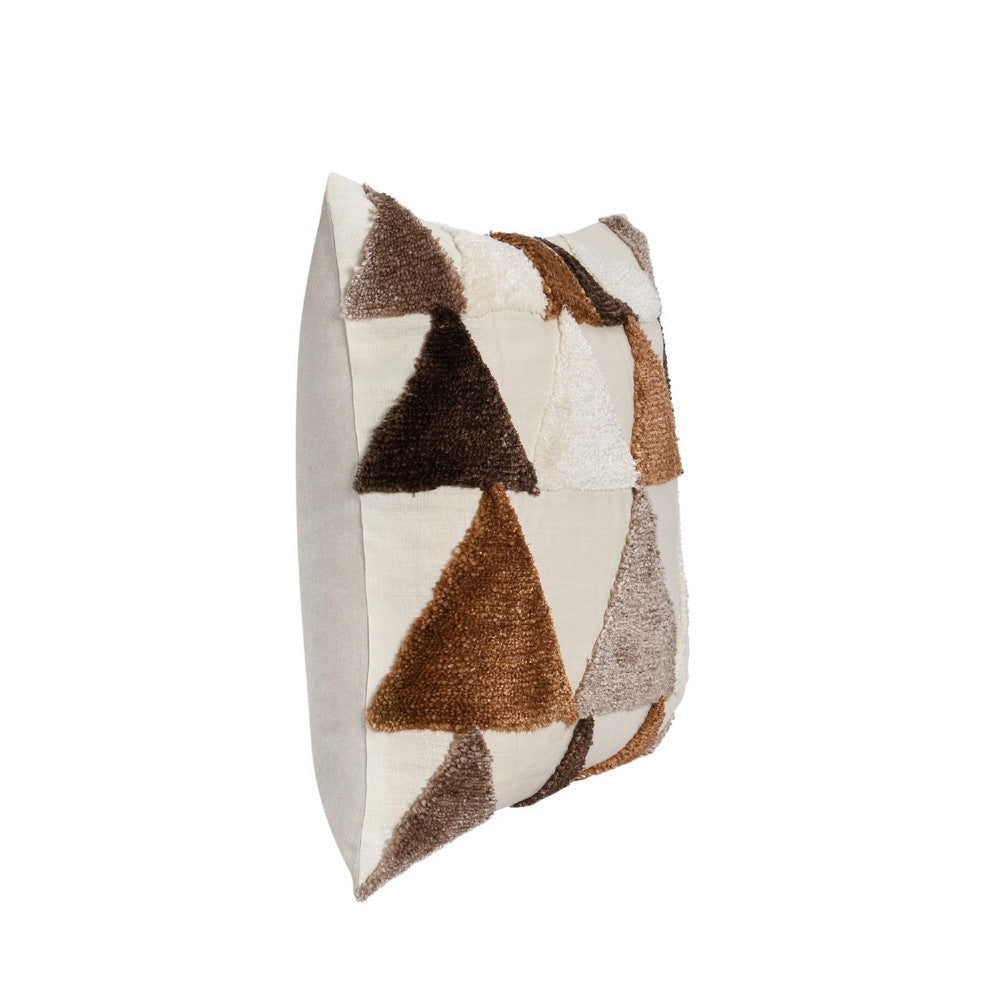 Square Accent Throw Pillow | 24’’ Textured Geometric Ivory and Brown BM333050