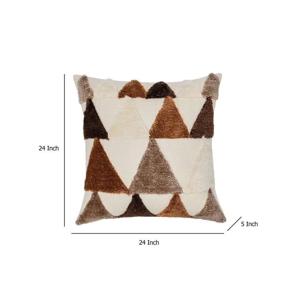 Square Accent Throw Pillow | 24’’ Textured Geometric Ivory and Brown BM333050