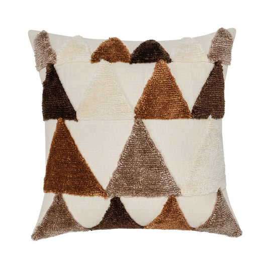 Square Accent Throw Pillow | 24" Textured Geometric Ivory and Brown