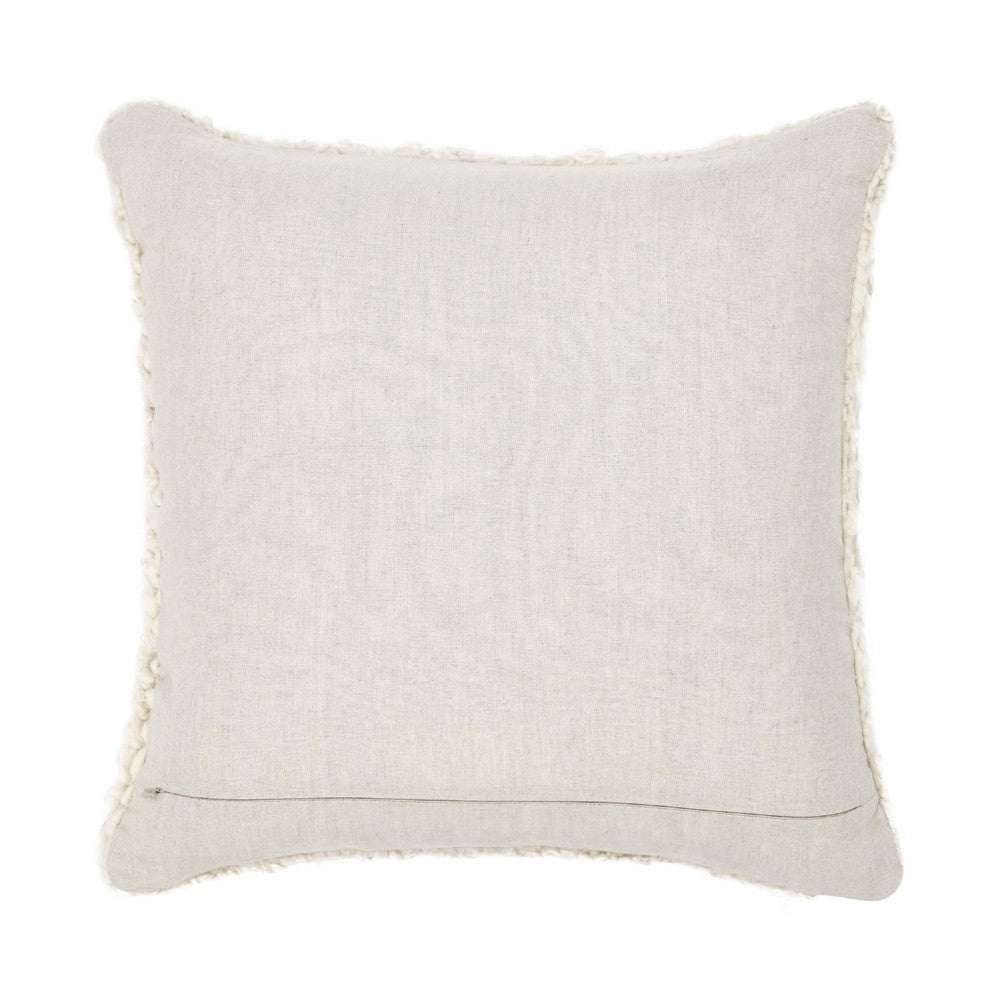 Square Accent Throw Pillow | 22’’ Handwoven Ivory Tonal Wool Stripes BM333053