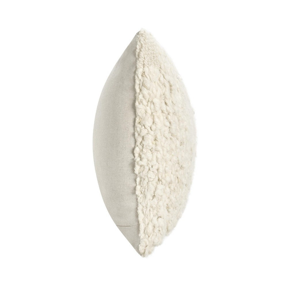 Square Accent Throw Pillow | 22’’ Handwoven Ivory Tonal Wool Stripes BM333053