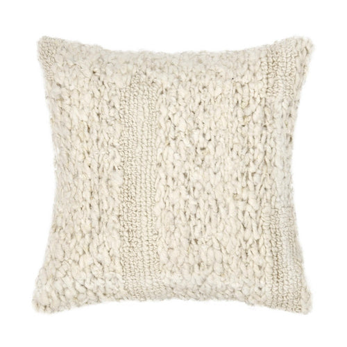 Square Accent Throw Pillow | 22" Handwoven Ivory Tonal Wool Stripes
