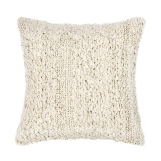 Square Accent Throw Pillow | 22" Handwoven Ivory Tonal Wool Stripes