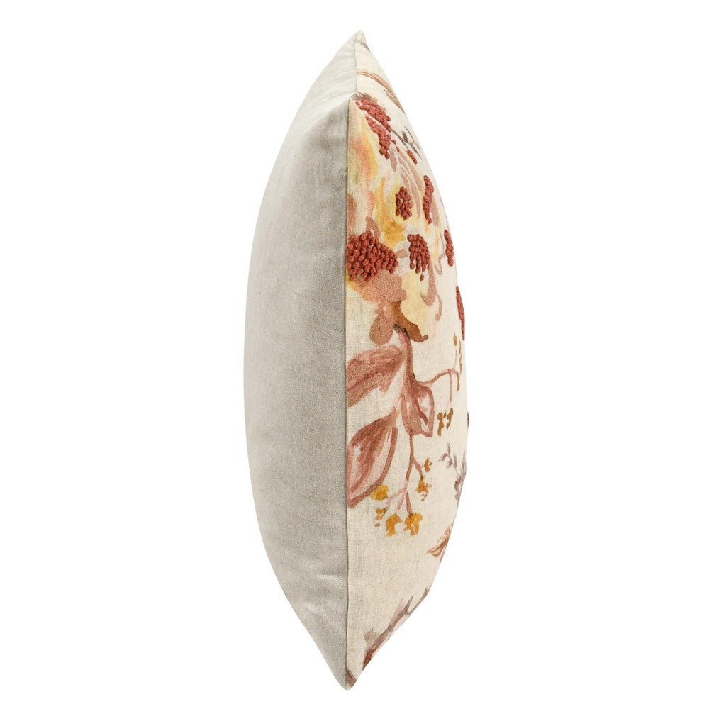 Square Accent Throw Pillow 20’’ Hand Applied Floral Accents Brown BM333054