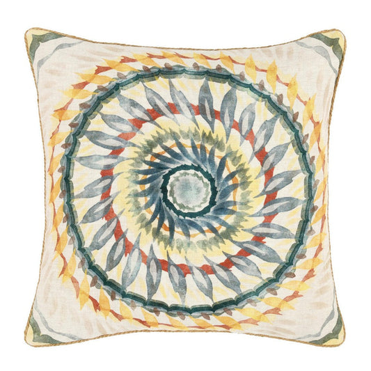Square Accent Throw Pillow, 20", Hand Painted Spiral Design, Blue, Red