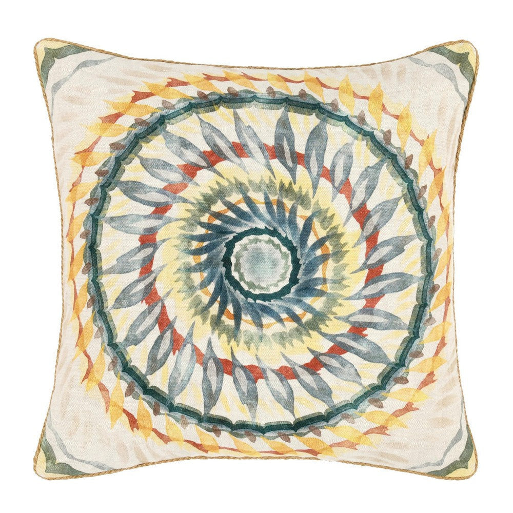 Square Accent Throw Pillow, 20", Hand Painted Spiral Design, Blue, Red