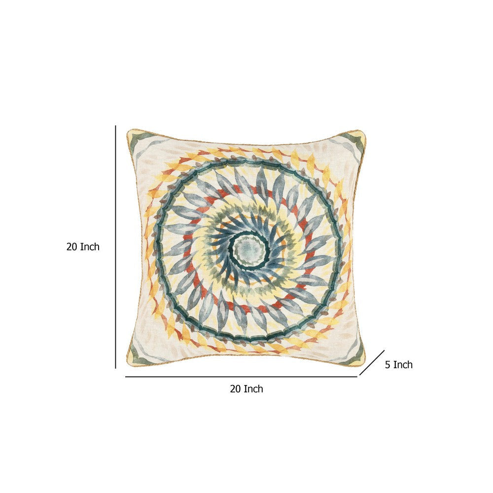 Square Accent Throw Pillow 20’’ Hand Painted Spiral Design Blue Red BM333055