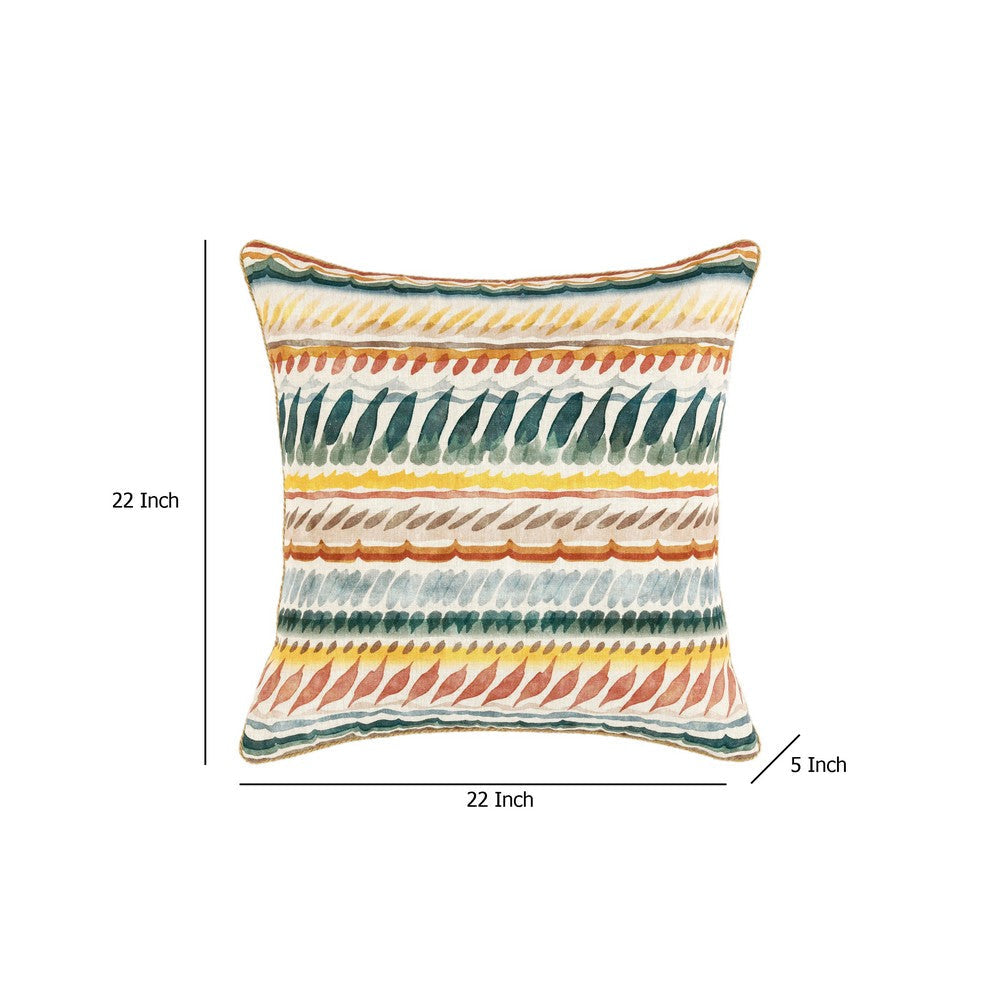 Square Accent Throw Pillow 22’’ Hand Painted Pottery Design Yellow BM333056