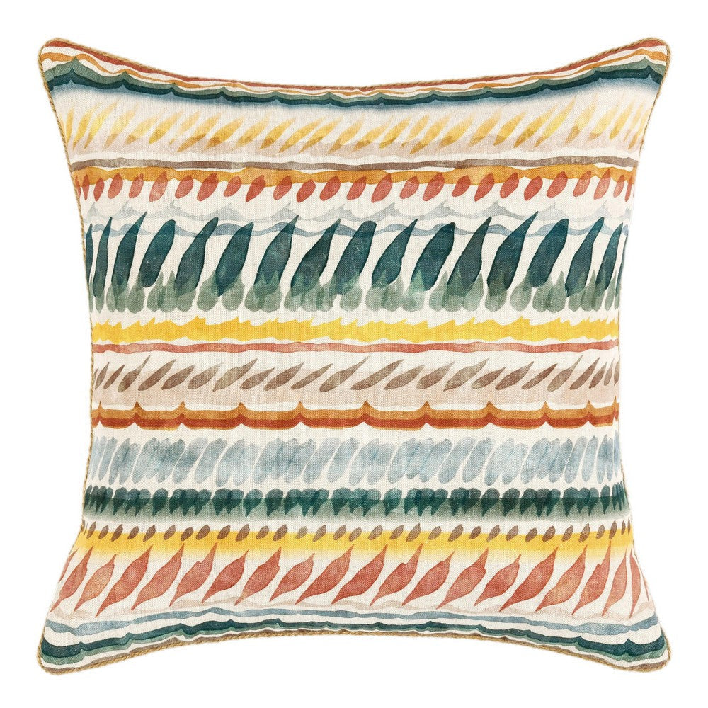 Square Accent Throw Pillow, 22", Hand Painted Pottery Design, Yellow