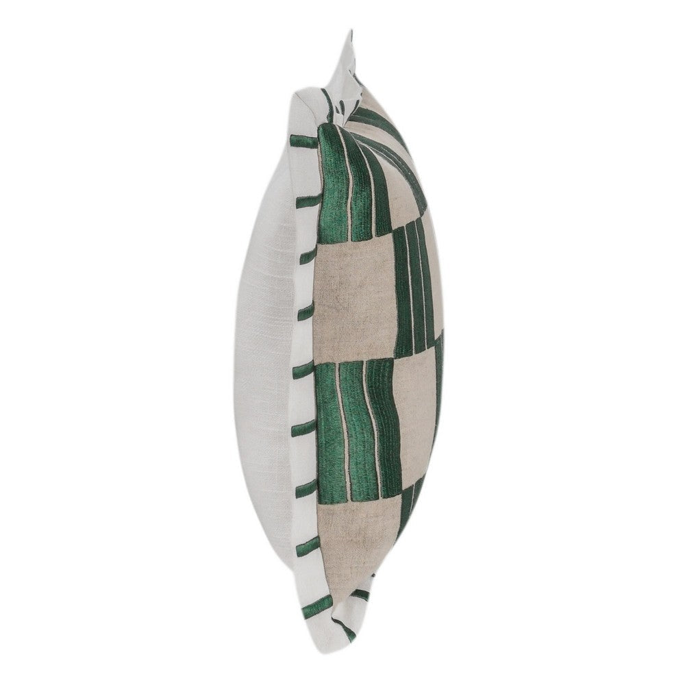 Lumbar Accent Throw Pillow 14x20 Green Checkered Stripe Flange Edge BM333057